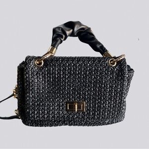 Black woven crossbody with chain strap
